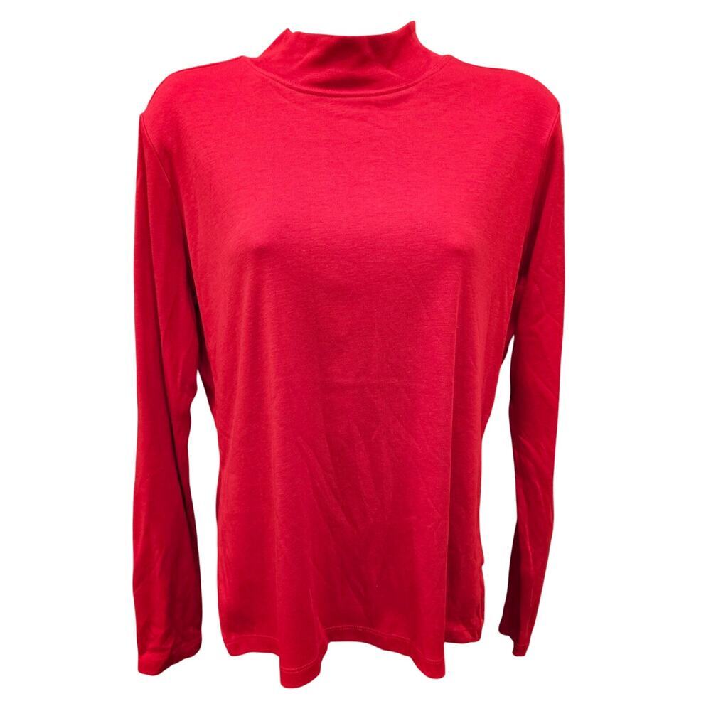 L.L. bean supima cotton red mock neck layering minimalist long sleeve top EUC M+